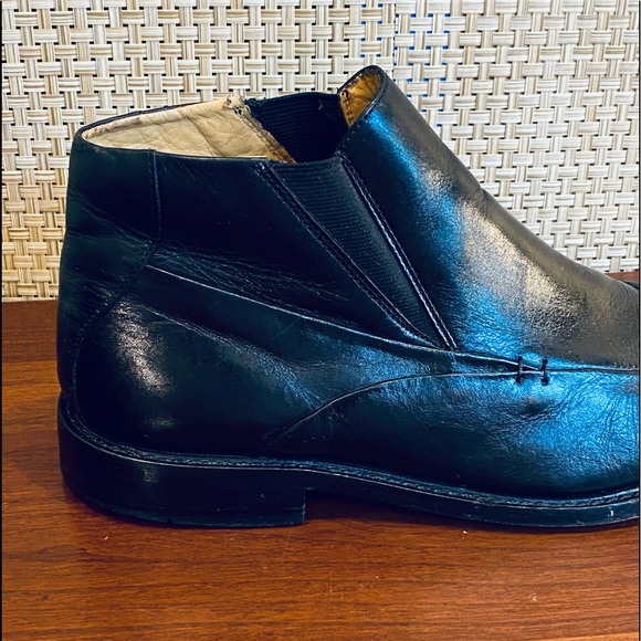 🌟HP🌟Brass Boot Black Leather Square Toe Dress Ankle Boots 10 - Picture 6 of 11